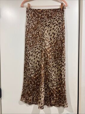 Reformation Leopard Print Satin Maxi Skirt